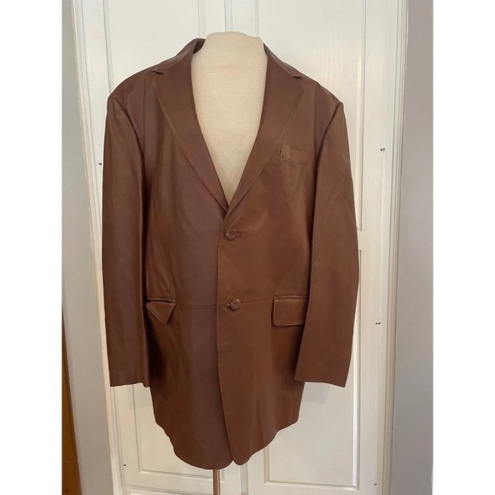 Stafford Essentials Mens Brown Genuine Leather‎ Blazer Jacket XL Full Grain